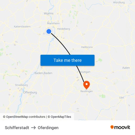 Schifferstadt to Oferdingen map