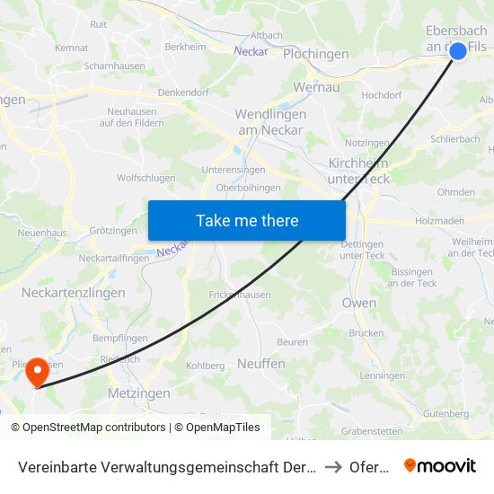 Vereinbarte Verwaltungsgemeinschaft Der Stadt Ebersbach An Der Fils to Oferdingen map