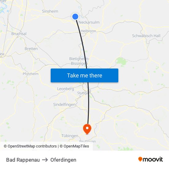 Bad Rappenau to Oferdingen map