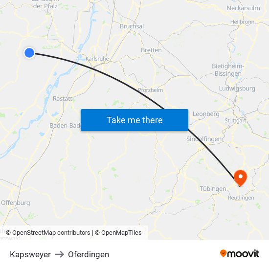 Kapsweyer to Oferdingen map