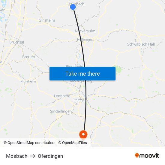 Mosbach to Oferdingen map