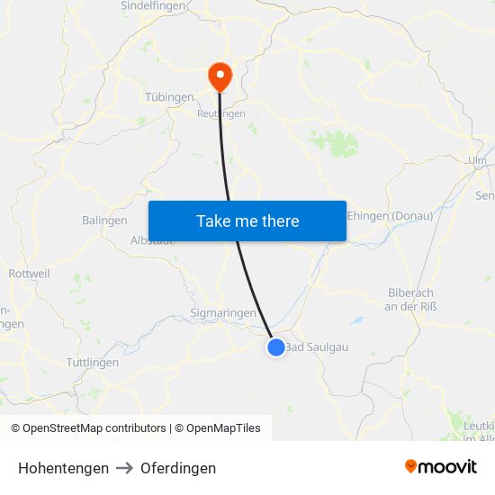 Hohentengen to Oferdingen map