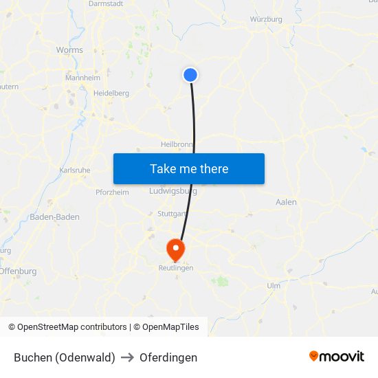 Buchen (Odenwald) to Oferdingen map