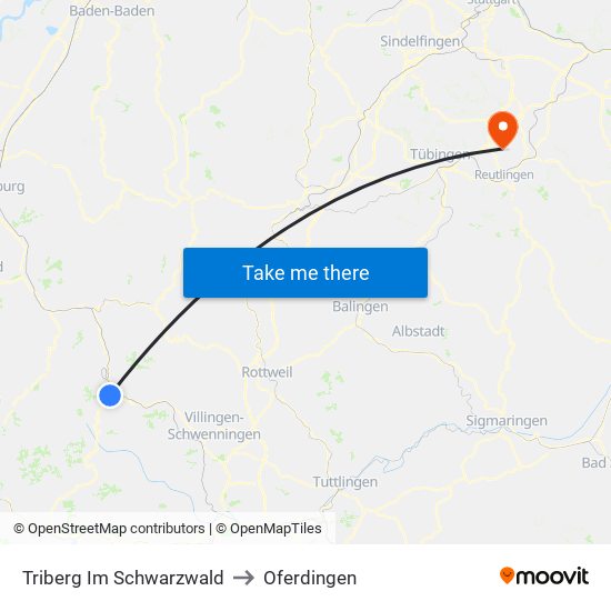 Triberg Im Schwarzwald to Oferdingen map