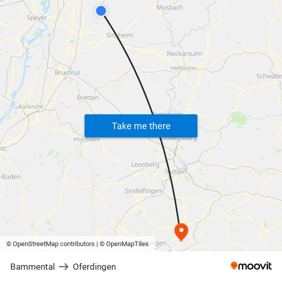 Bammental to Oferdingen map