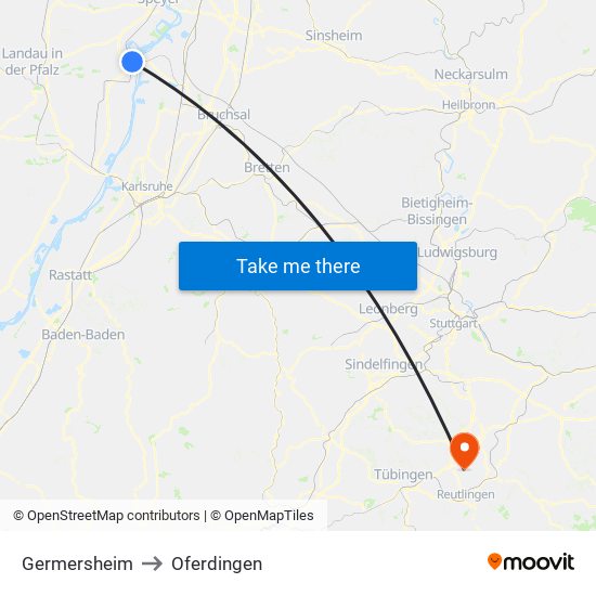 Germersheim to Oferdingen map