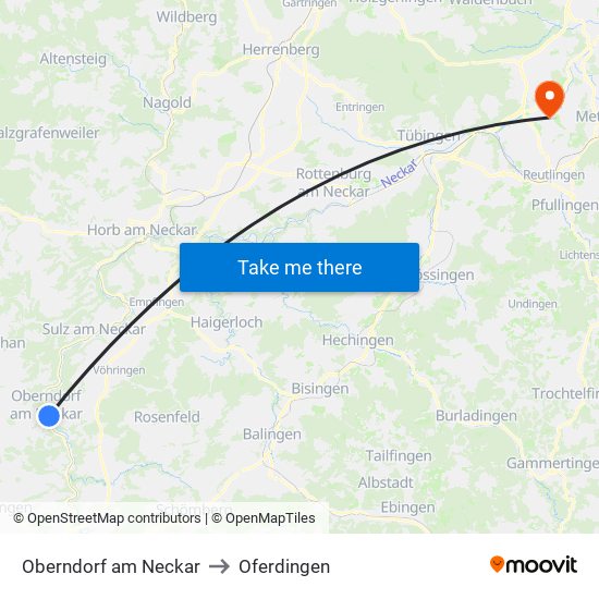 Oberndorf am Neckar to Oferdingen map