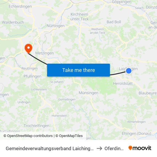 Gemeindeverwaltungsverband Laichinger Alb to Oferdingen map