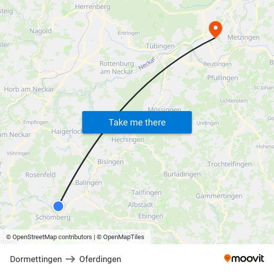 Dormettingen to Oferdingen map