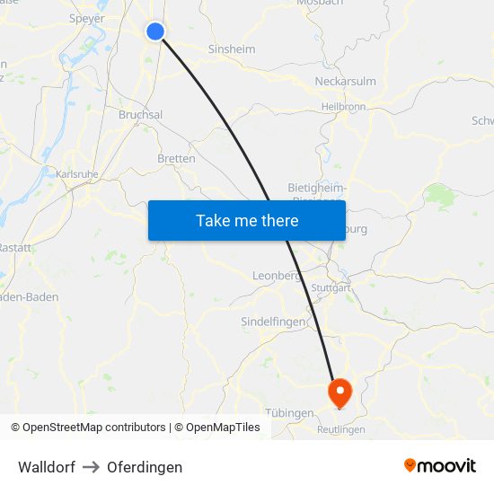 Walldorf to Oferdingen map