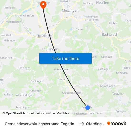 Gemeindeverwaltungsverband Engstingen to Oferdingen map