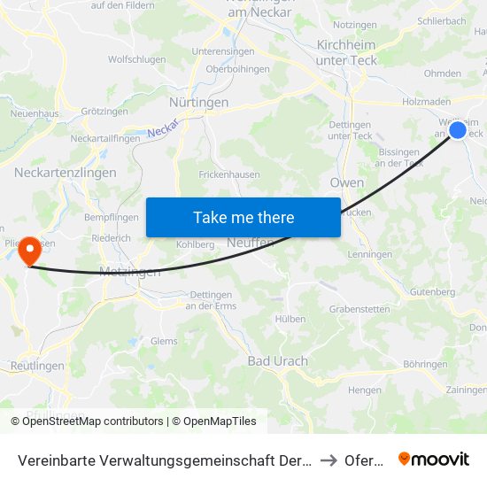 Vereinbarte Verwaltungsgemeinschaft Der Stadt Weilheim An Der Teck to Oferdingen map