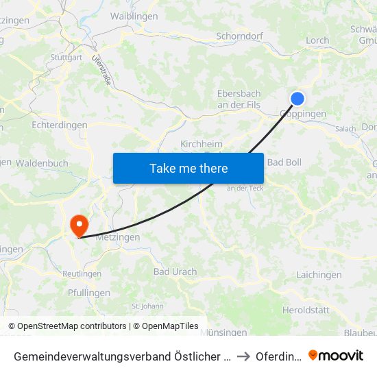 Gemeindeverwaltungsverband Östlicher Schurwald to Oferdingen map