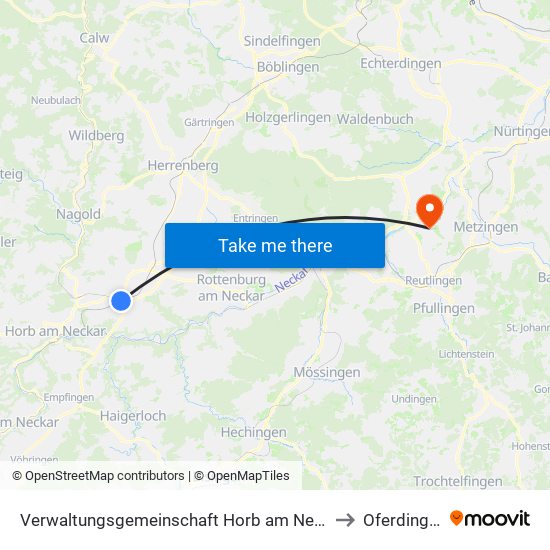 Verwaltungsgemeinschaft Horb am Neckar to Oferdingen map