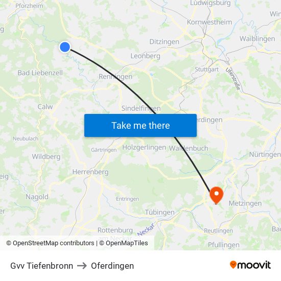 Gvv Tiefenbronn to Oferdingen map