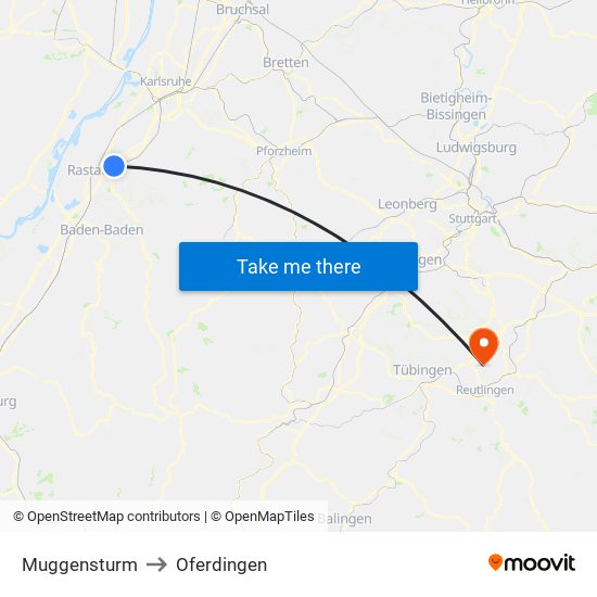 Muggensturm to Oferdingen map