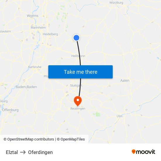 Elztal to Oferdingen map