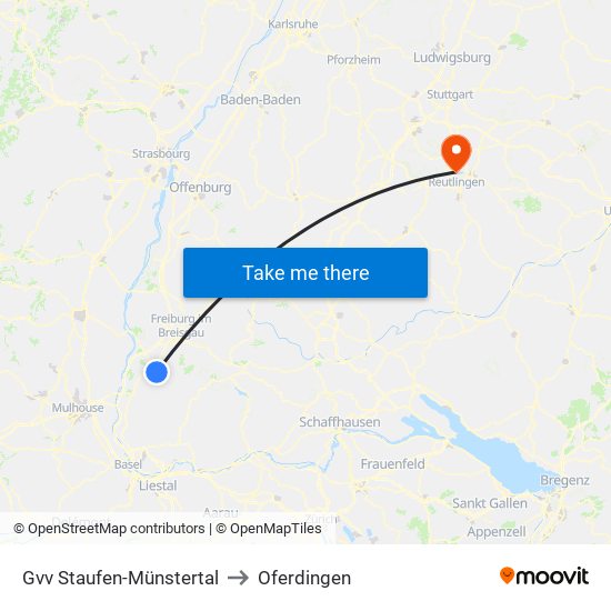 Gvv Staufen-Münstertal to Oferdingen map