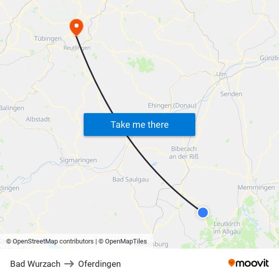 Bad Wurzach to Oferdingen map
