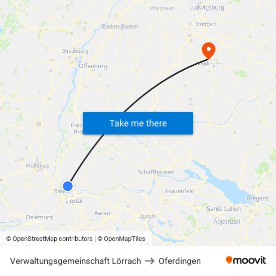 Verwaltungsgemeinschaft Lörrach to Oferdingen map