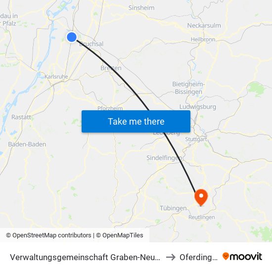 Verwaltungsgemeinschaft Graben-Neudorf to Oferdingen map