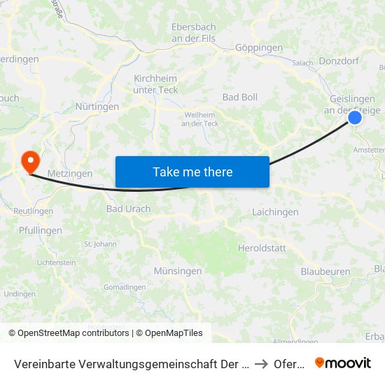 Vereinbarte Verwaltungsgemeinschaft Der Stadt Geislingen An Der Steige to Oferdingen map