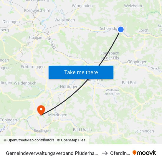 Gemeindeverwaltungsverband Plüderhausen-Urbach to Oferdingen map