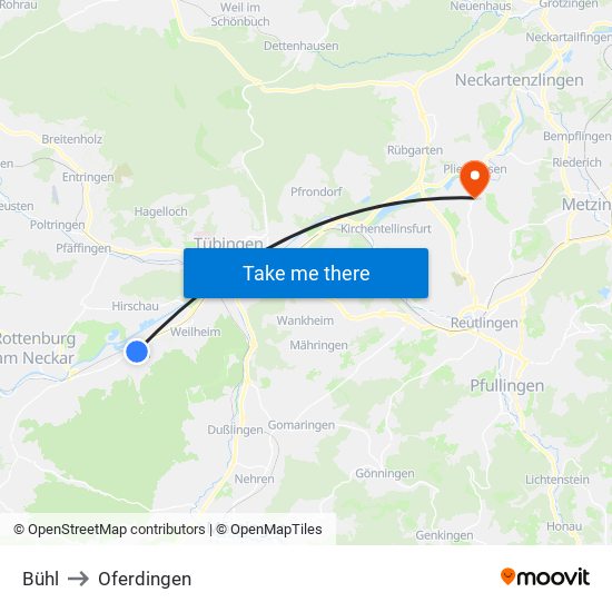 Bühl to Oferdingen map