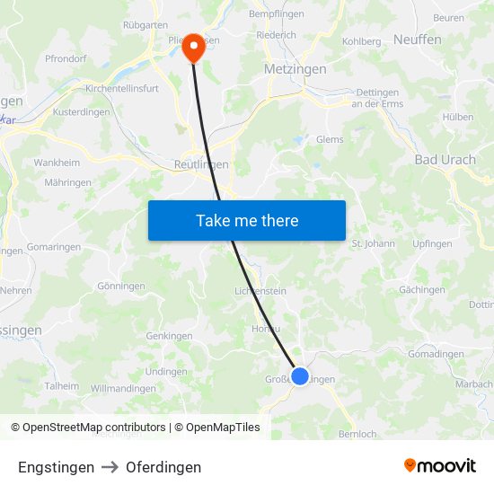 Engstingen to Oferdingen map