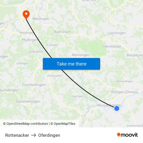 Rottenacker to Oferdingen map