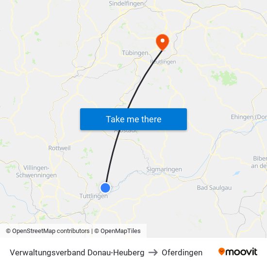 Verwaltungsverband Donau-Heuberg to Oferdingen map