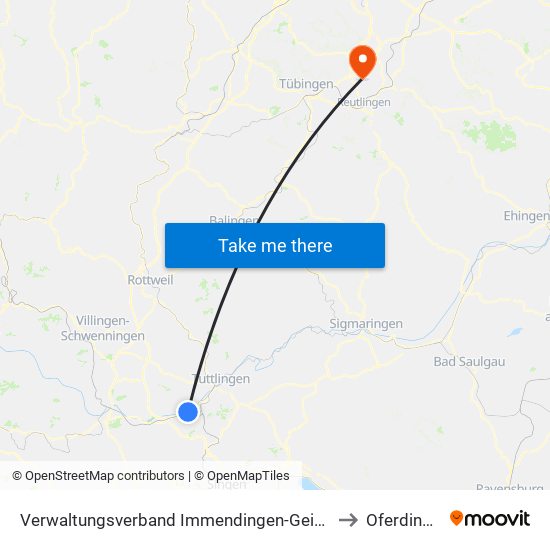 Verwaltungsverband Immendingen-Geisingen to Oferdingen map