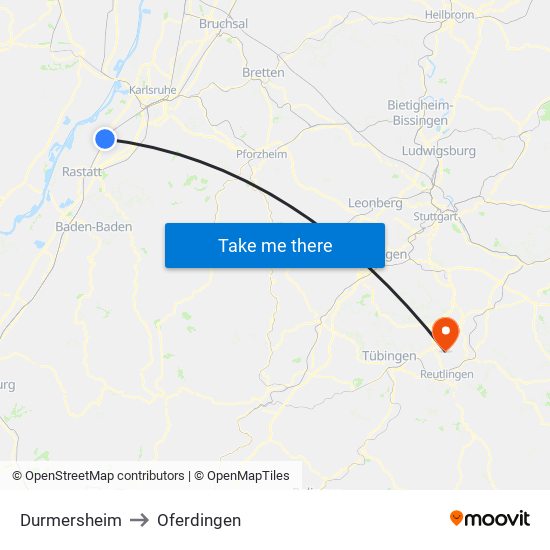 Durmersheim to Oferdingen map