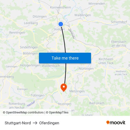 Stuttgart-Nord to Oferdingen map