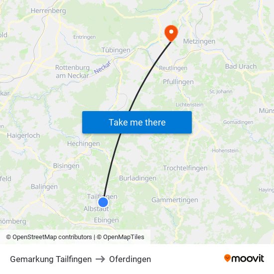 Gemarkung Tailfingen to Oferdingen map