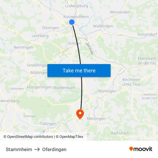 Stammheim to Oferdingen map