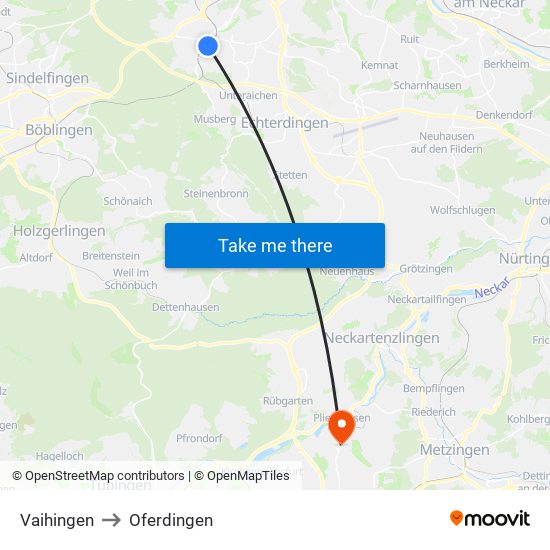 Vaihingen to Oferdingen map