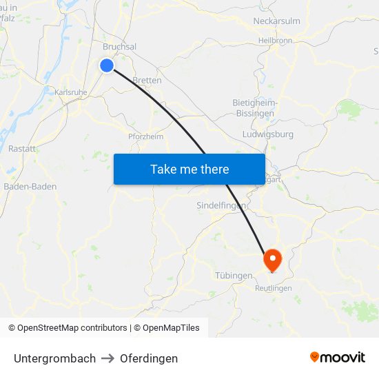 Untergrombach to Oferdingen map