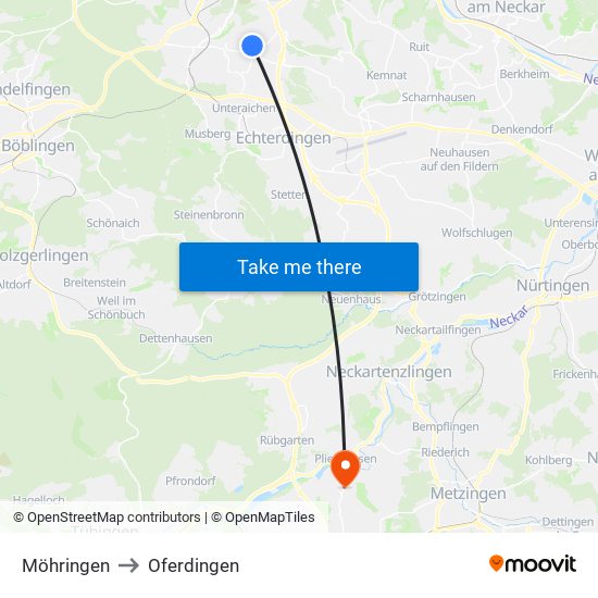 Möhringen to Oferdingen map
