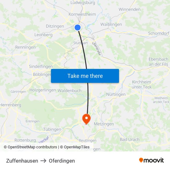 Zuffenhausen to Oferdingen map