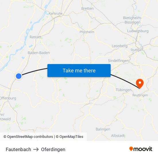 Fautenbach to Oferdingen map