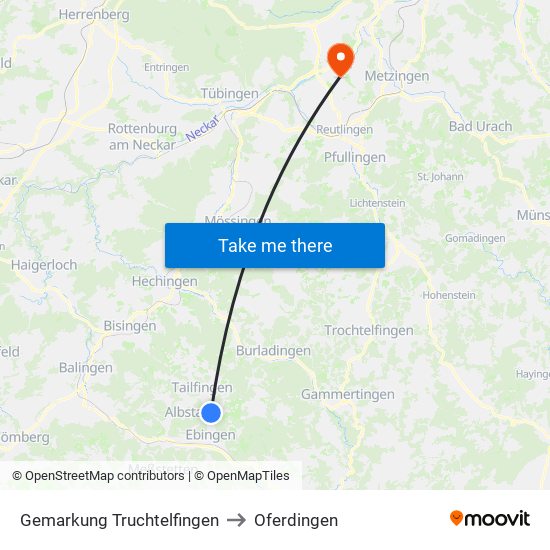 Gemarkung Truchtelfingen to Oferdingen map