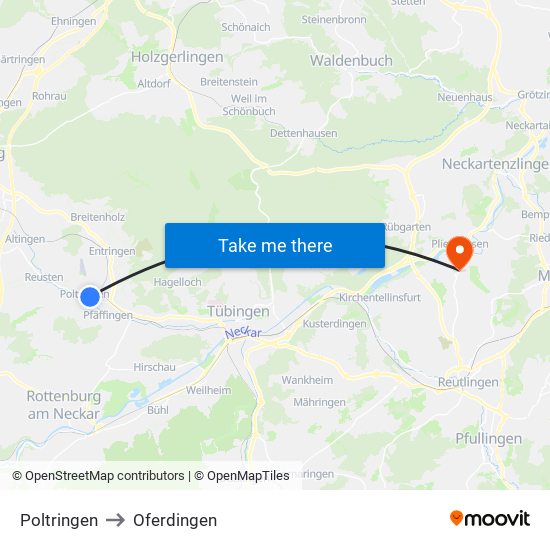 Poltringen to Oferdingen map