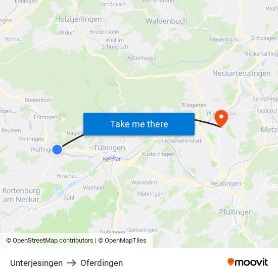 Unterjesingen to Oferdingen map