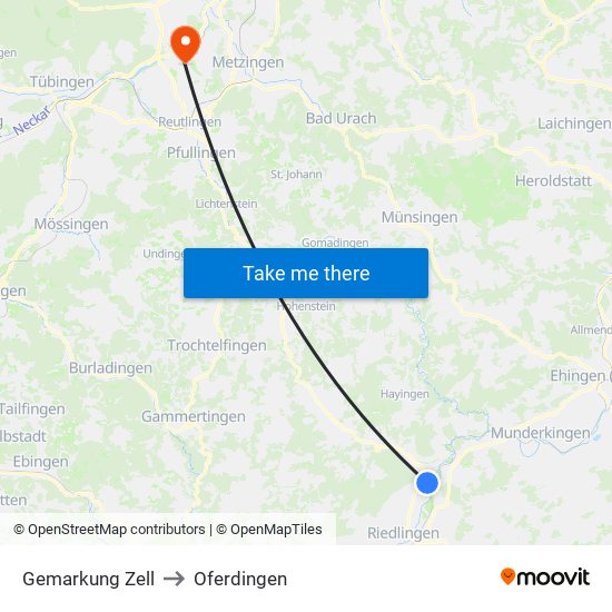 Gemarkung Zell to Oferdingen map
