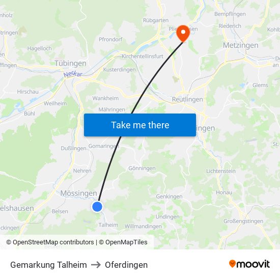 Gemarkung Talheim to Oferdingen map