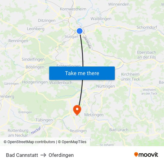 Bad Cannstatt to Oferdingen map