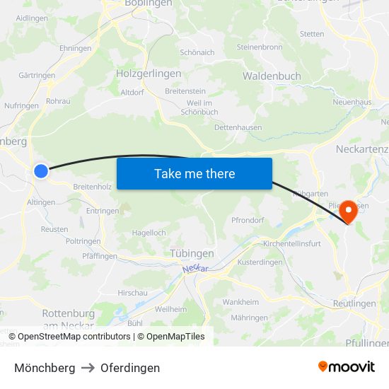 Mönchberg to Oferdingen map