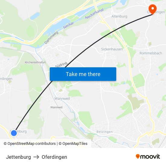 Jettenburg to Oferdingen map