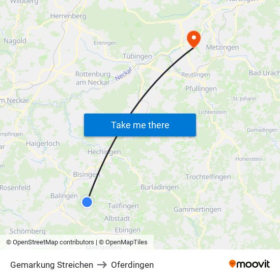 Gemarkung Streichen to Oferdingen map